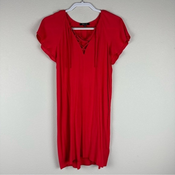 Madewell Red Lace Up Neck Short Sleeve Mini Dress Size XXS - Picture 1 of 6